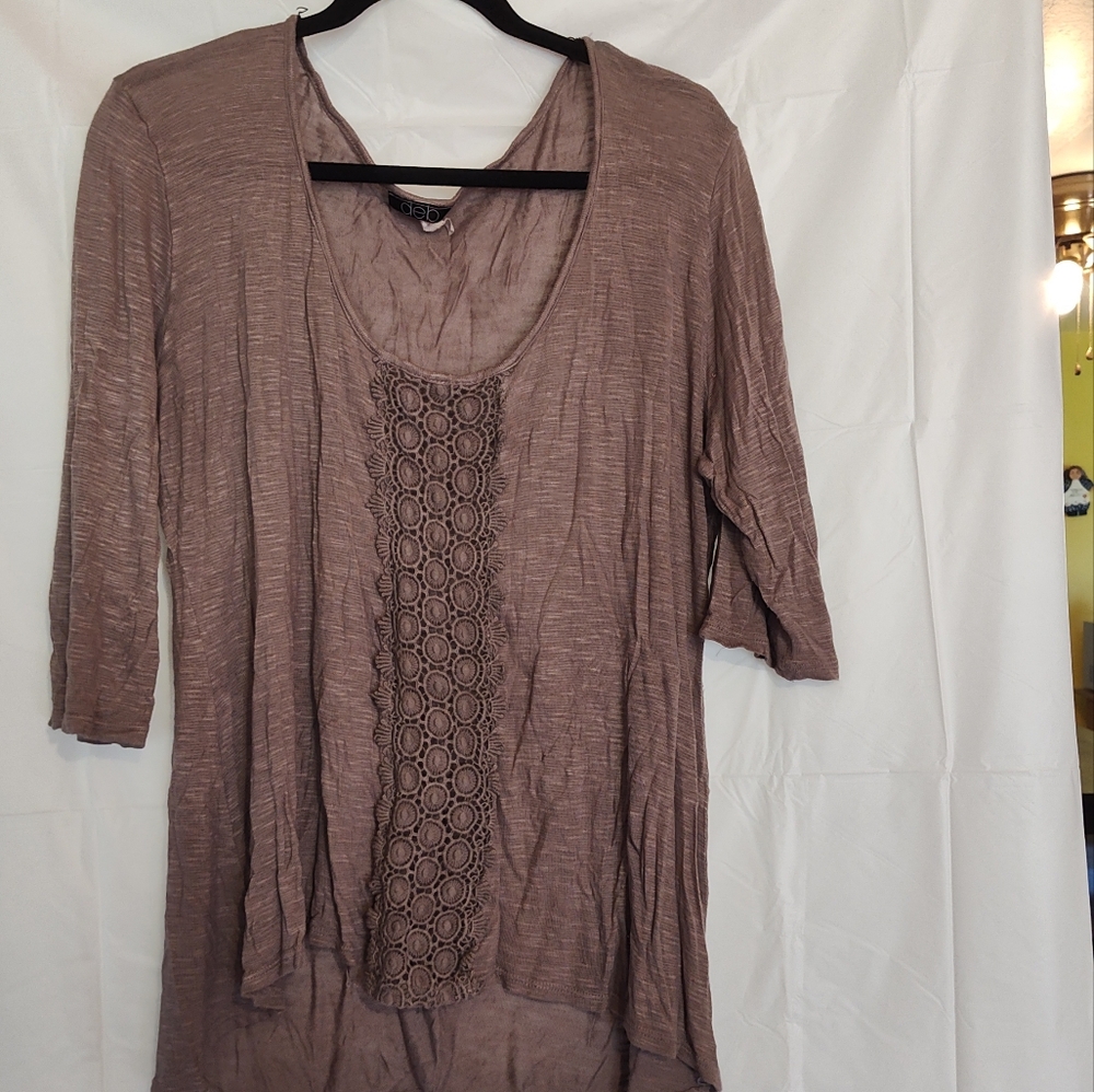 3/4 sleeve brown lightweight sweater